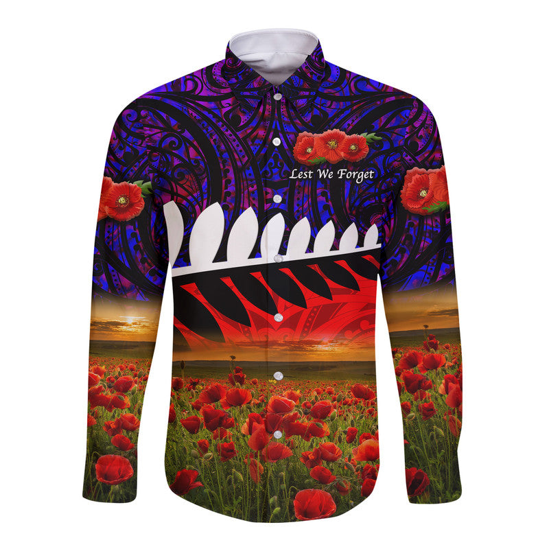 new-zealand-maori-anzac-hawaii-long-sleeve-button-shirt-poppy-vibes-purple