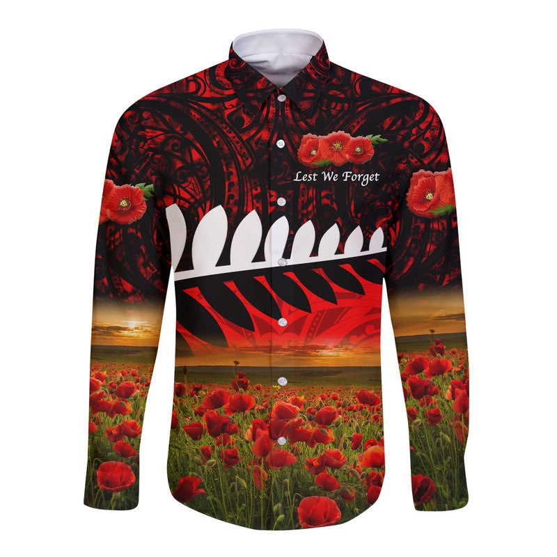 new-zealand-maori-anzac-hawaii-long-sleeve-button-shirt-poppy-vibes-red