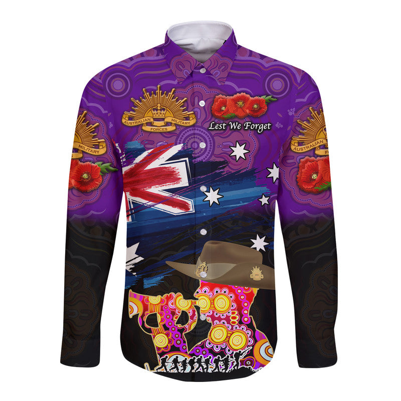 custom-personalised-australia-aboriginal-anzac-hawaii-long-sleeve-button-shirt-remembrance-vibes-purple