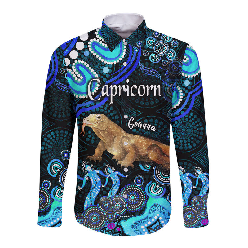 custom-personalised-australian-astrology-hawaii-long-sleeve-button-shirt-capricorn-goanna-zodiac-aboriginal-vibes-blue