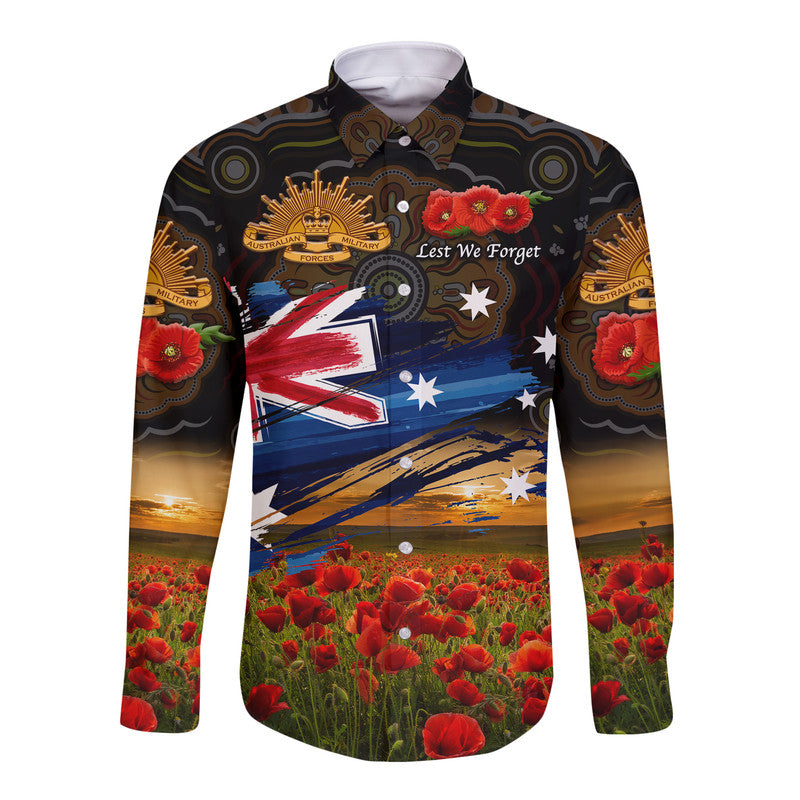 custom-personalised-australia-aboriginal-anzac-hawaii-long-sleeve-button-shirt-poppy-vibes-black