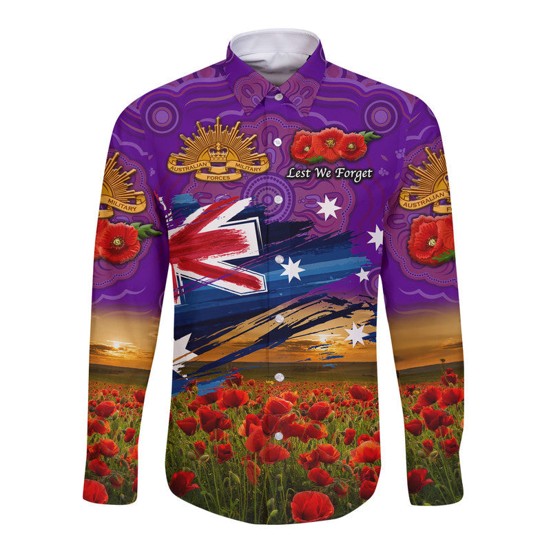 custom-personalised-australia-aboriginal-anzac-hawaii-long-sleeve-button-shirt-poppy-vibes-purple