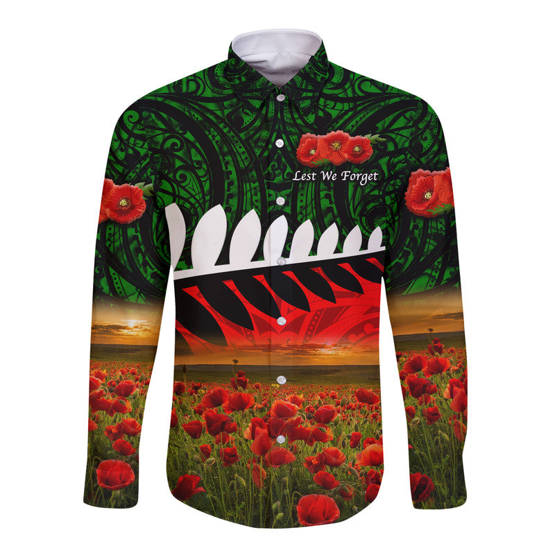 new-zealand-maori-anzac-hawaii-long-sleeve-button-shirt-poppy-vibes-green