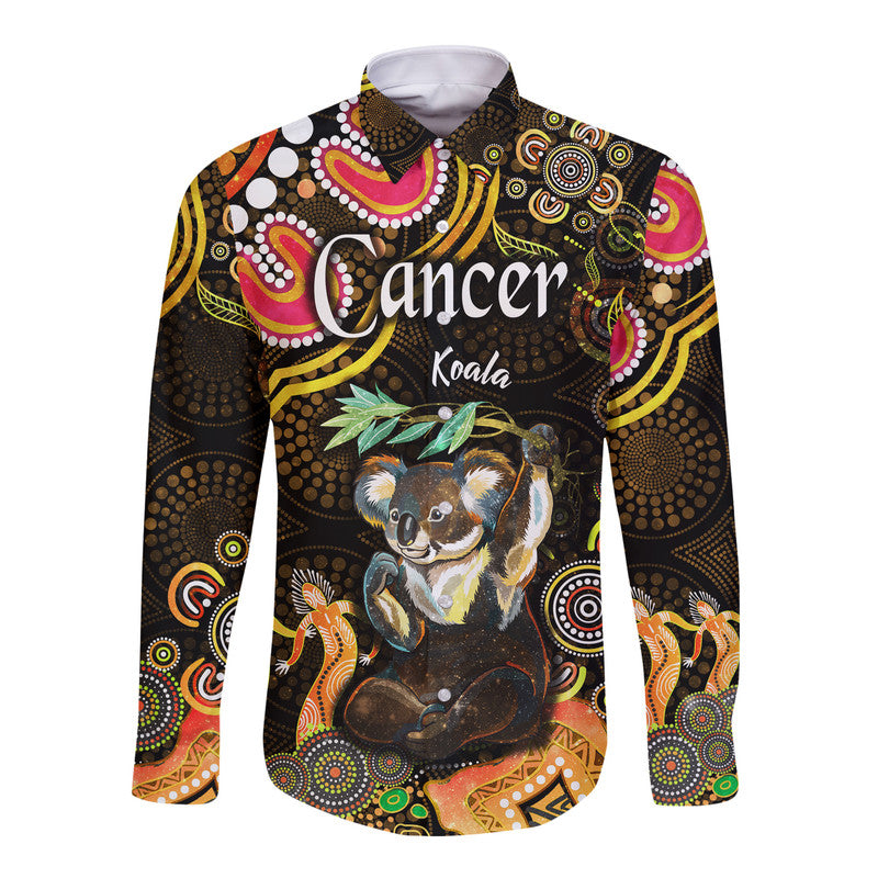 custom-personalised-australian-astrology-hawaii-long-sleeve-button-shirt-cancer-koala-zodiac-aboriginal-vibes-gold