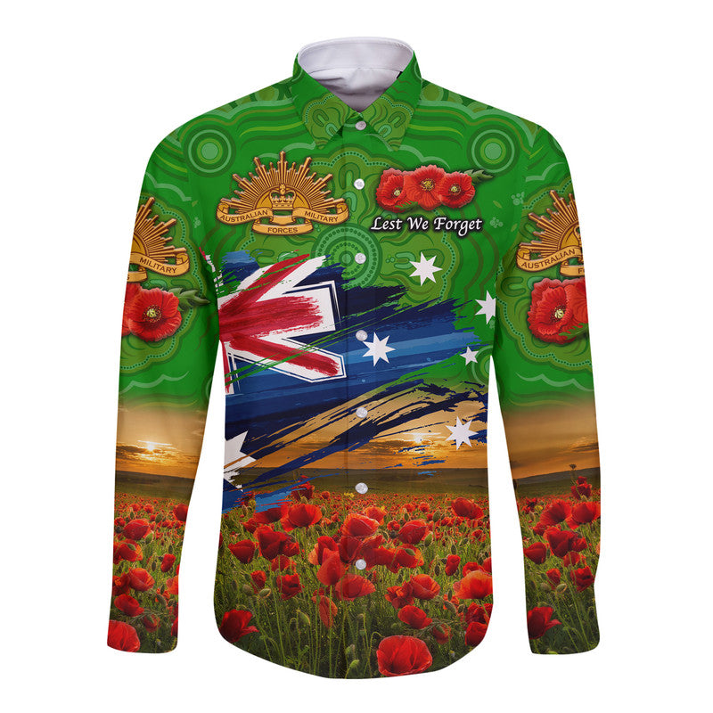 custom-personalised-australia-aboriginal-anzac-hawaii-long-sleeve-button-shirt-poppy-vibes-green