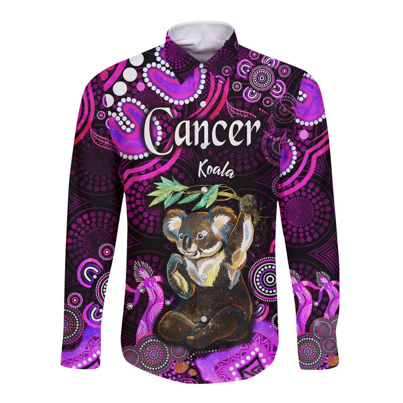 australian-astrology-hawaii-long-sleeve-button-shirt-cancer-koala-zodiac-aboriginal-vibes-pink