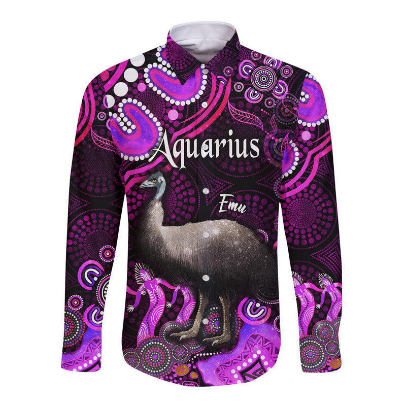 australian-astrology-hawaii-long-sleeve-button-shirt-aquarius-emu-glider-zodiac-aboriginal-vibes-pink