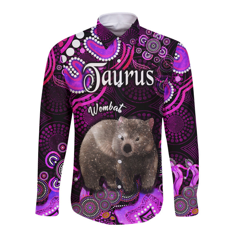 australian-astrology-hawaii-long-sleeve-button-shirt-taurus-wombat-zodiac-aboriginal-vibes-pink