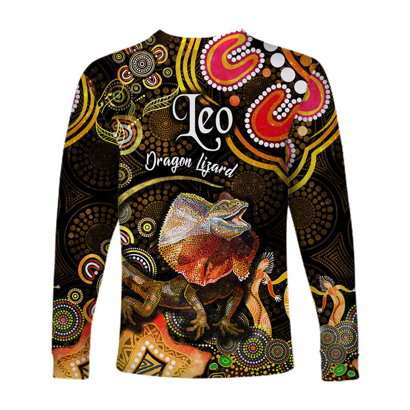 australian-astrology-long-sleeve-shirt-leo-dragon-lizard-zodiac-aboriginal-vibes-gold