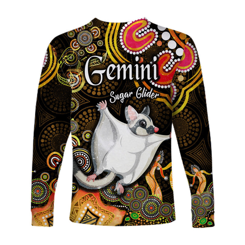 australian-astrology-long-sleeve-shirt-gemini-sugar-glider-zodiac-aboriginal-vibes-gold