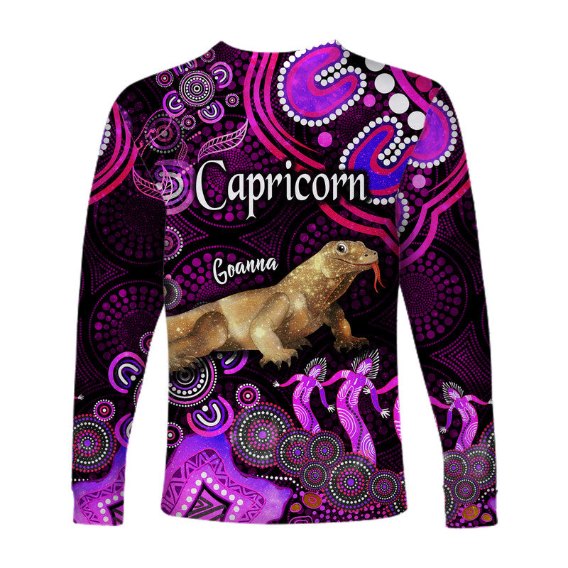 australian-astrology-long-sleeve-shirt-capricorn-goanna-zodiac-aboriginal-vibes-pink