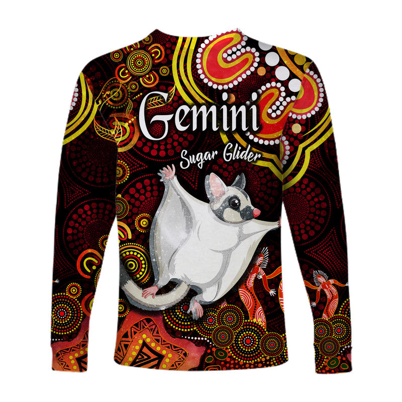 australian-astrology-long-sleeve-shirt-gemini-sugar-glider-zodiac-aboriginal-vibes-red