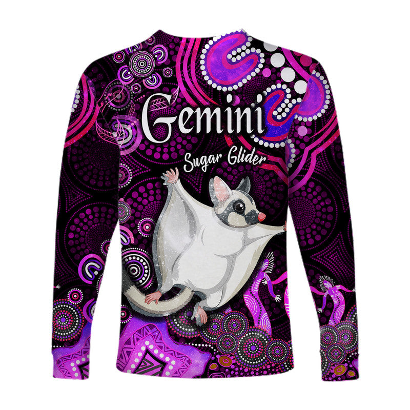 australian-astrology-long-sleeve-shirt-gemini-sugar-glider-zodiac-aboriginal-vibes-pink