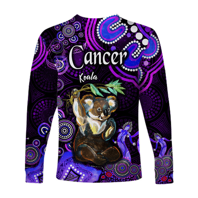 australian-astrology-long-sleeve-shirt-cancer-koala-zodiac-aboriginal-vibes-purple