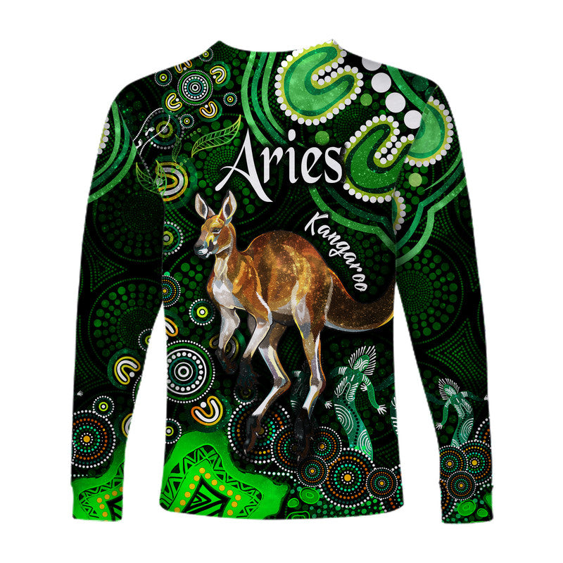 australian-astrology-long-sleeve-shirt-aries-kangaroo-zodiac-aboriginal-vibes-green