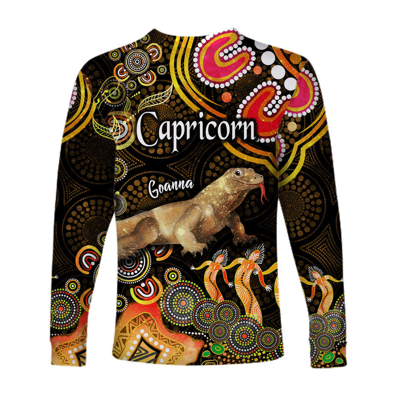 australian-astrology-long-sleeve-shirt-capricorn-goanna-zodiac-aboriginal-vibes-gold