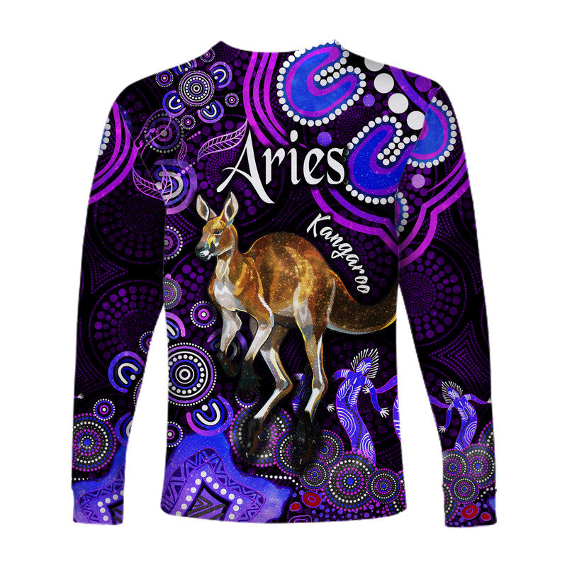 australian-astrology-long-sleeve-shirt-aries-kangaroo-zodiac-aboriginal-vibes-purple