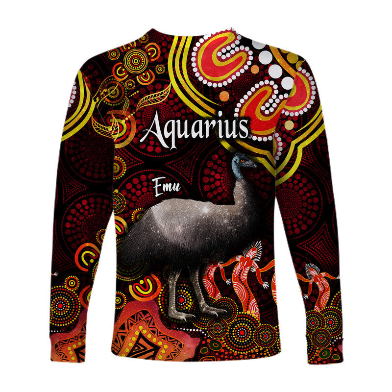 australian-astrology-long-sleeve-shirt-aquarius-emu-glider-zodiac-aboriginal-vibes-red