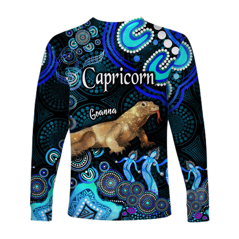 australian-astrology-long-sleeve-shirt-capricorn-goanna-zodiac-aboriginal-vibes-blue