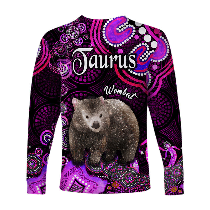 australian-astrology-long-sleeve-shirt-taurus-wombat-zodiac-aboriginal-vibes-pink