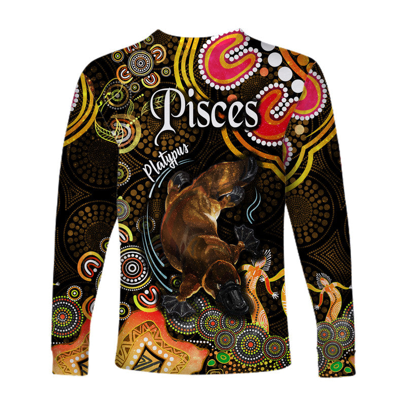 australian-astrology-long-sleeve-shirt-pisces-platypus-zodiac-aboriginal-vibes-gold