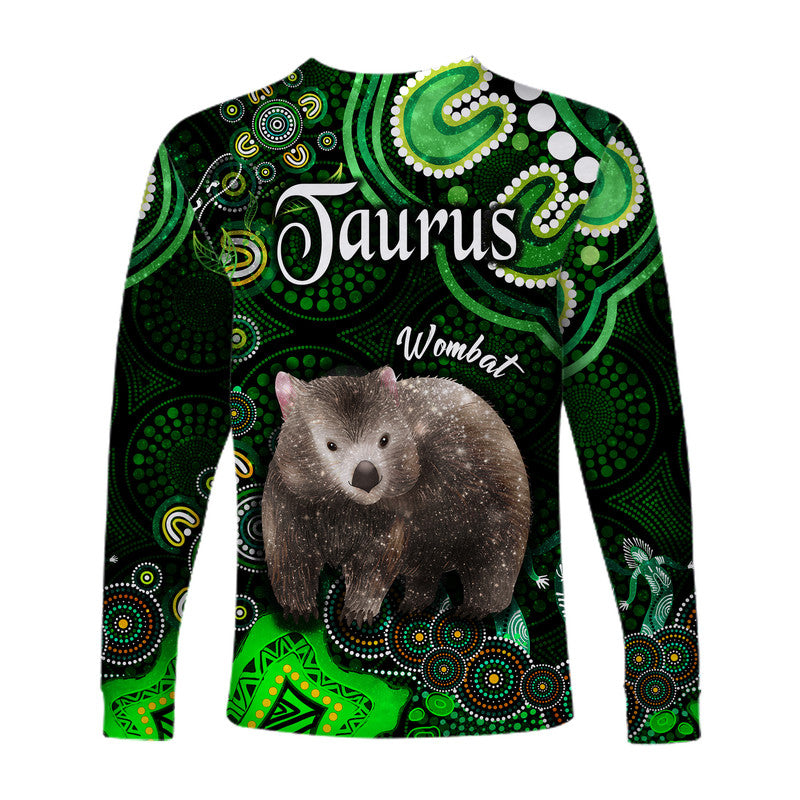 australian-astrology-long-sleeve-shirt-taurus-wombat-zodiac-aboriginal-vibes-green