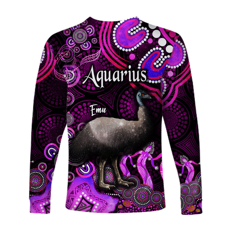 australian-astrology-long-sleeve-shirt-aquarius-emu-glider-zodiac-aboriginal-vibes-pink