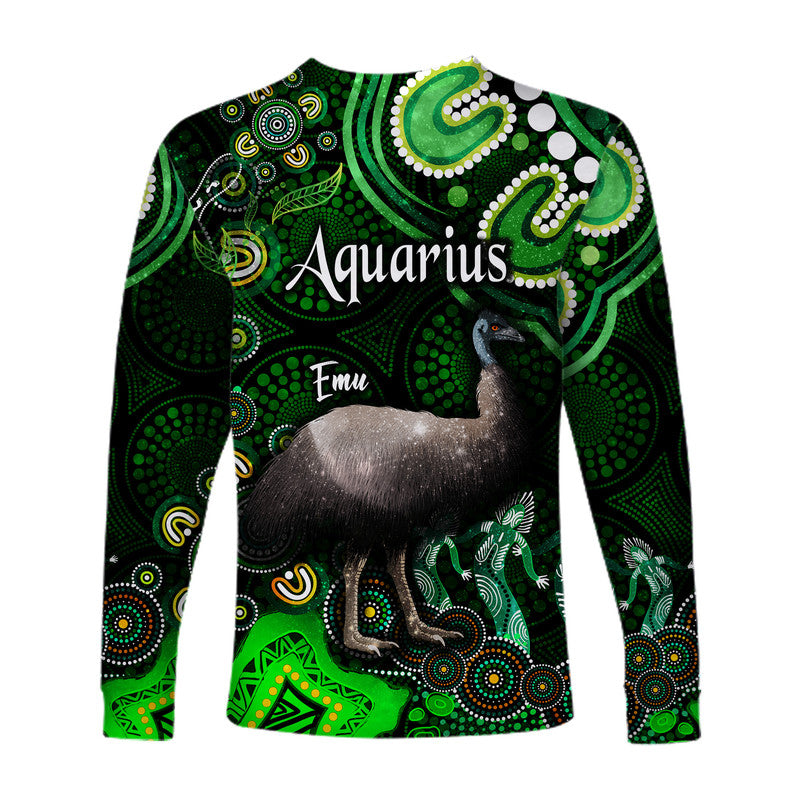 australian-astrology-long-sleeve-shirt-aquarius-emu-glider-zodiac-aboriginal-vibes-green