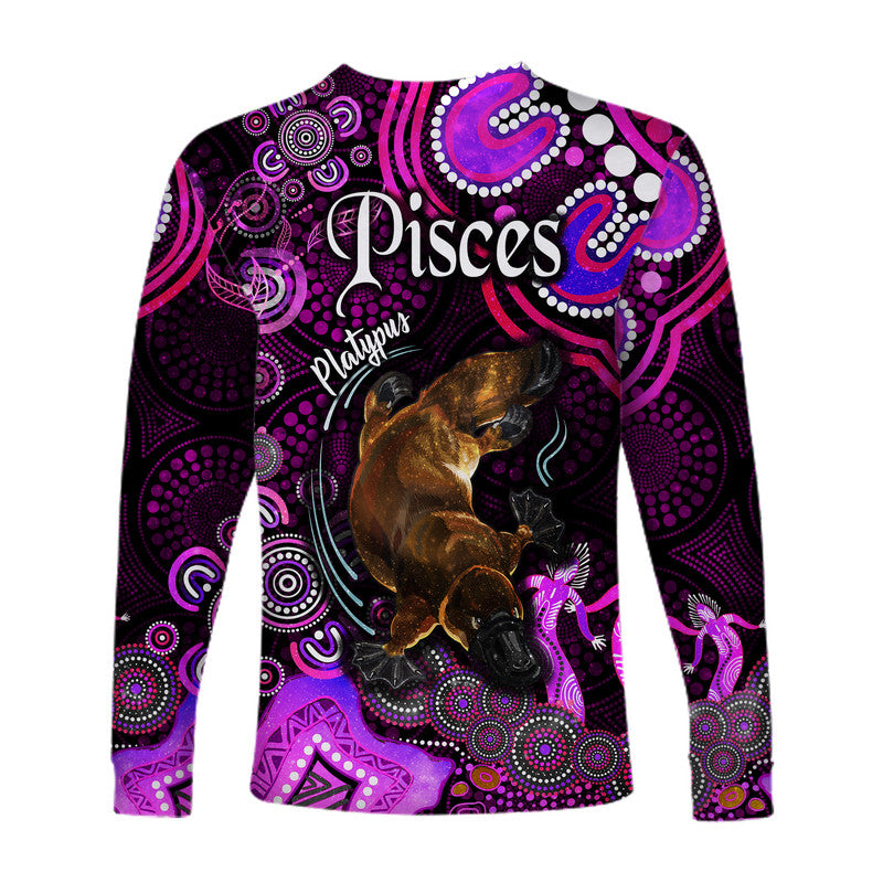 australian-astrology-long-sleeve-shirt-pisces-platypus-zodiac-aboriginal-vibes-pink