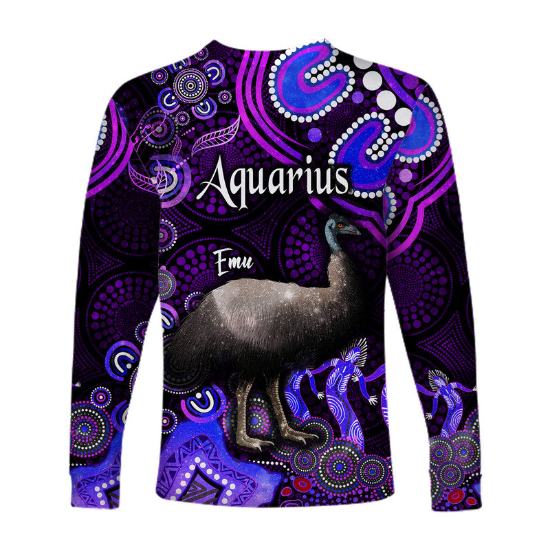 australian-astrology-long-sleeve-shirt-aquarius-emu-glider-zodiac-aboriginal-vibes-purple