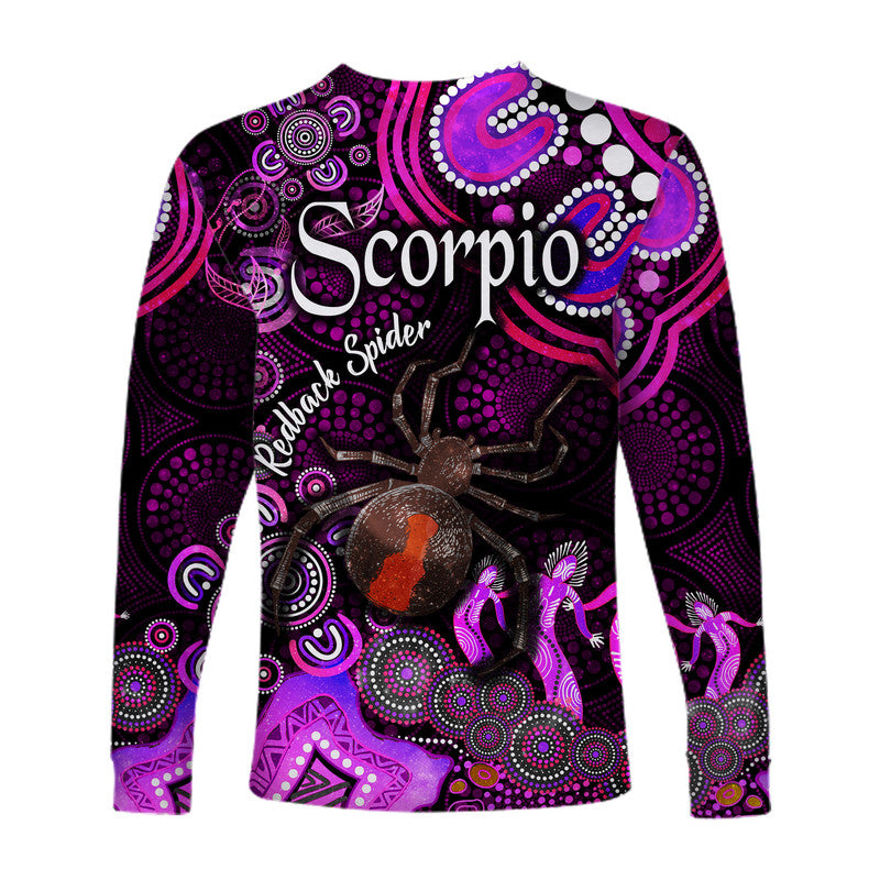 australian-astrology-long-sleeve-shirt-scorpio-redback-spider-zodiac-aboriginal-vibes-pink