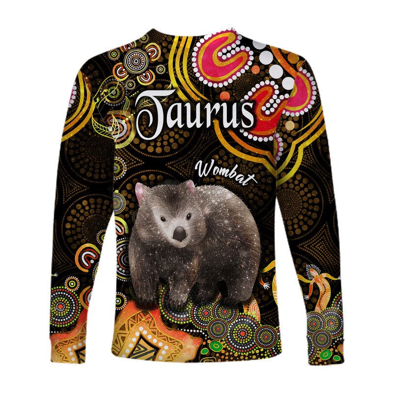 australian-astrology-long-sleeve-shirt-taurus-wombat-zodiac-aboriginal-vibes-gold