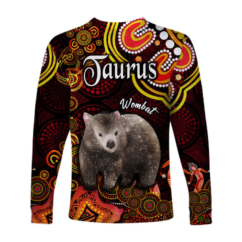 australian-astrology-long-sleeve-shirt-taurus-wombat-zodiac-aboriginal-vibes-red