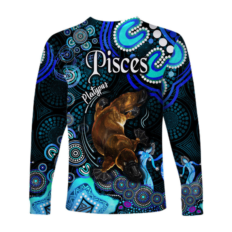 australian-astrology-long-sleeve-shirt-pisces-platypus-zodiac-aboriginal-vibes-blue