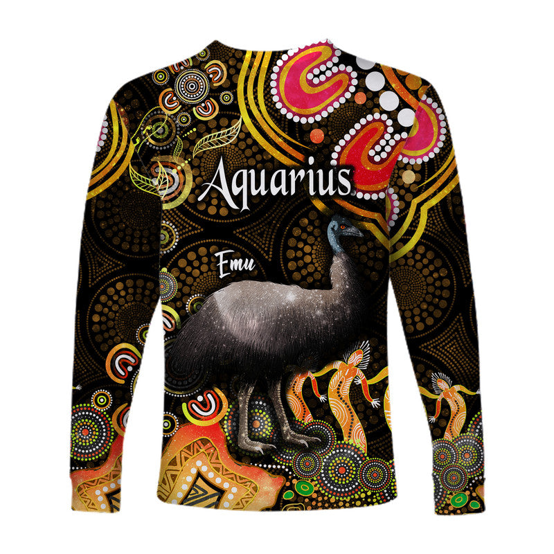 australian-astrology-long-sleeve-shirt-aquarius-emu-glider-zodiac-aboriginal-vibes-gold