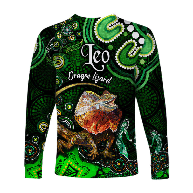 australian-astrology-long-sleeve-shirt-leo-dragon-lizard-zodiac-aboriginal-vibes-green