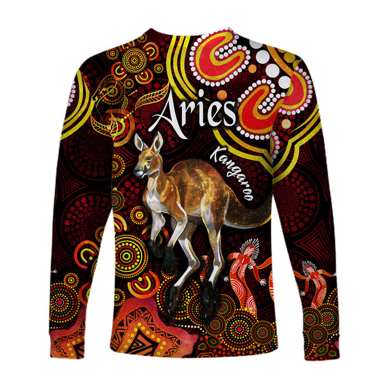 australian-astrology-long-sleeve-shirt-aries-kangaroo-zodiac-aboriginal-vibes-red