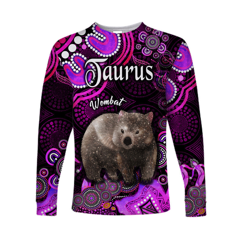 australian-astrology-long-sleeve-shirt-taurus-wombat-zodiac-aboriginal-vibes-pink