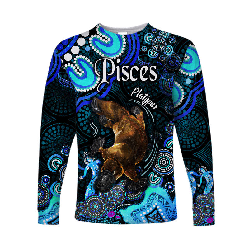 australian-astrology-long-sleeve-shirt-pisces-platypus-zodiac-aboriginal-vibes-blue