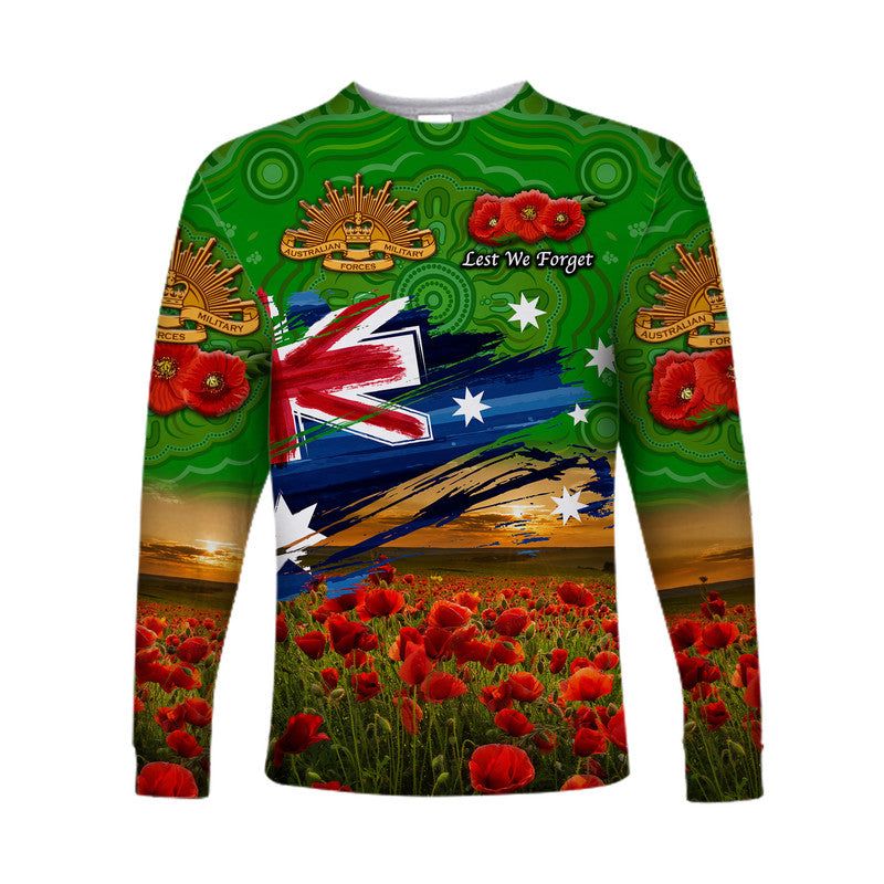 custom-personalised-australia-aboriginal-anzac-long-sleeve-shirt-poppy-vibes-green