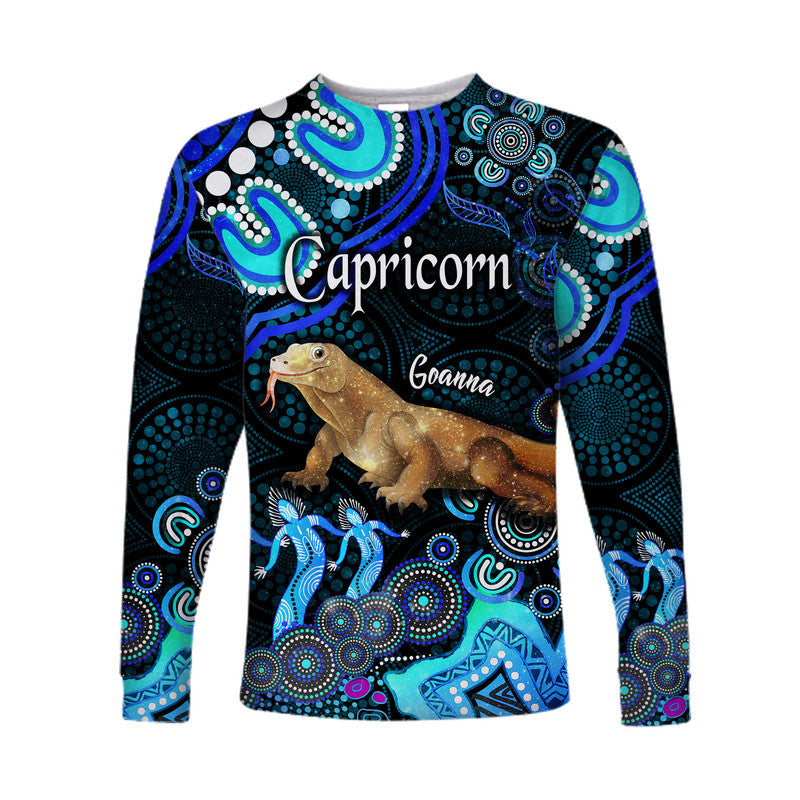 australian-astrology-long-sleeve-shirt-capricorn-goanna-zodiac-aboriginal-vibes-blue