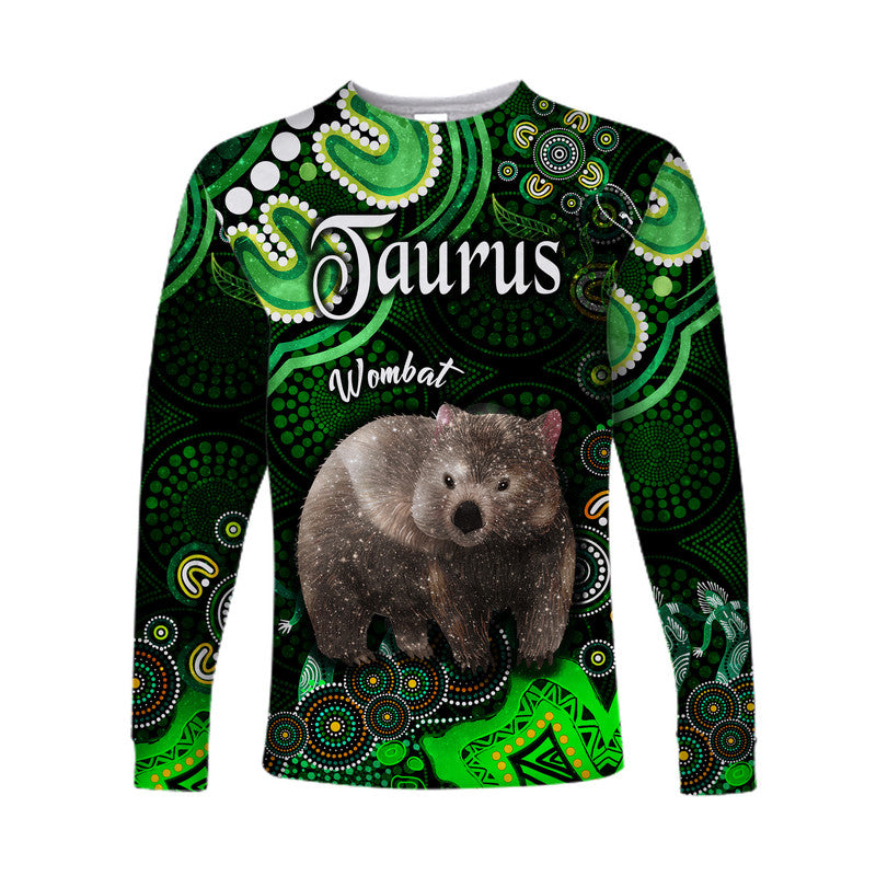 custom-personalised-australian-astrology-long-sleeve-shirt-taurus-wombat-zodiac-aboriginal-vibes-green