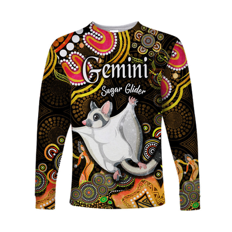 australian-astrology-long-sleeve-shirt-gemini-sugar-glider-zodiac-aboriginal-vibes-gold