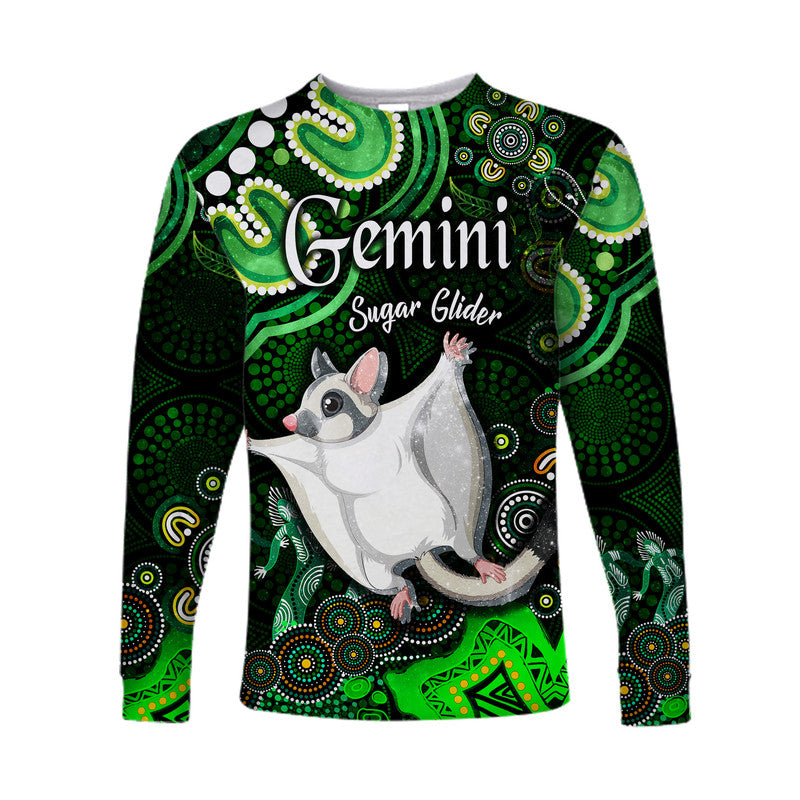 custom-personalised-australian-astrology-long-sleeve-shirt-gemini-sugar-glider-zodiac-aboriginal-vibes-green