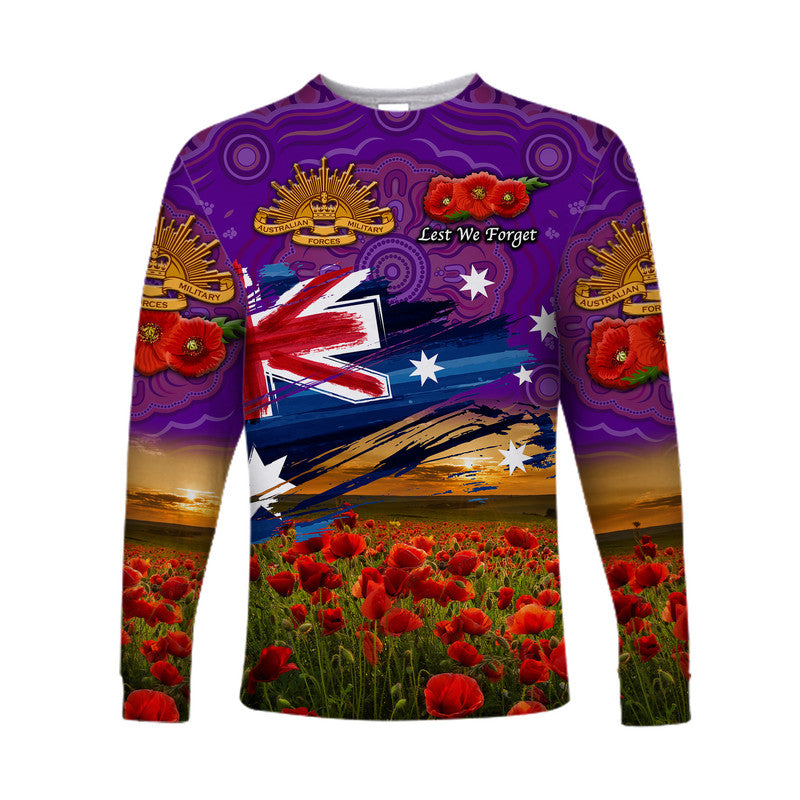 custom-personalised-australia-aboriginal-anzac-long-sleeve-shirt-poppy-vibes-purple