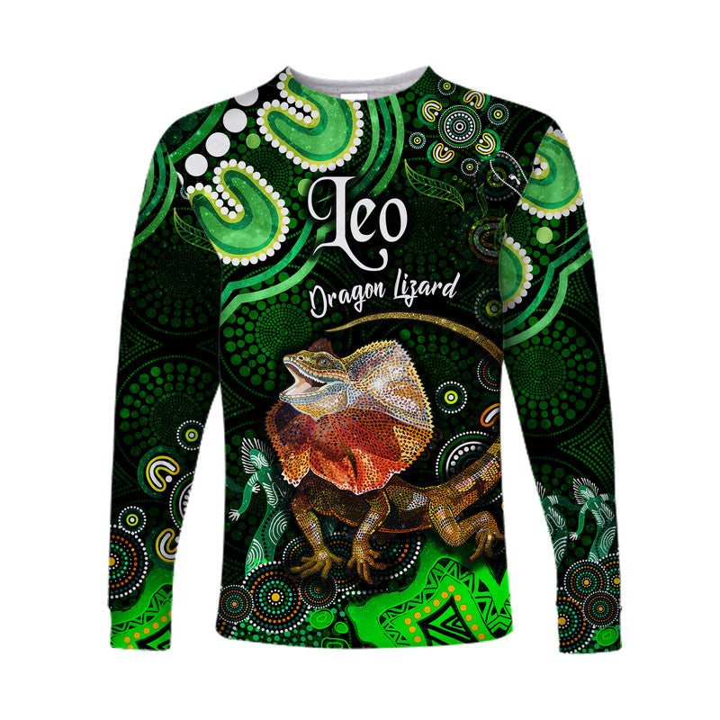 australian-astrology-long-sleeve-shirt-leo-dragon-lizard-zodiac-aboriginal-vibes-green