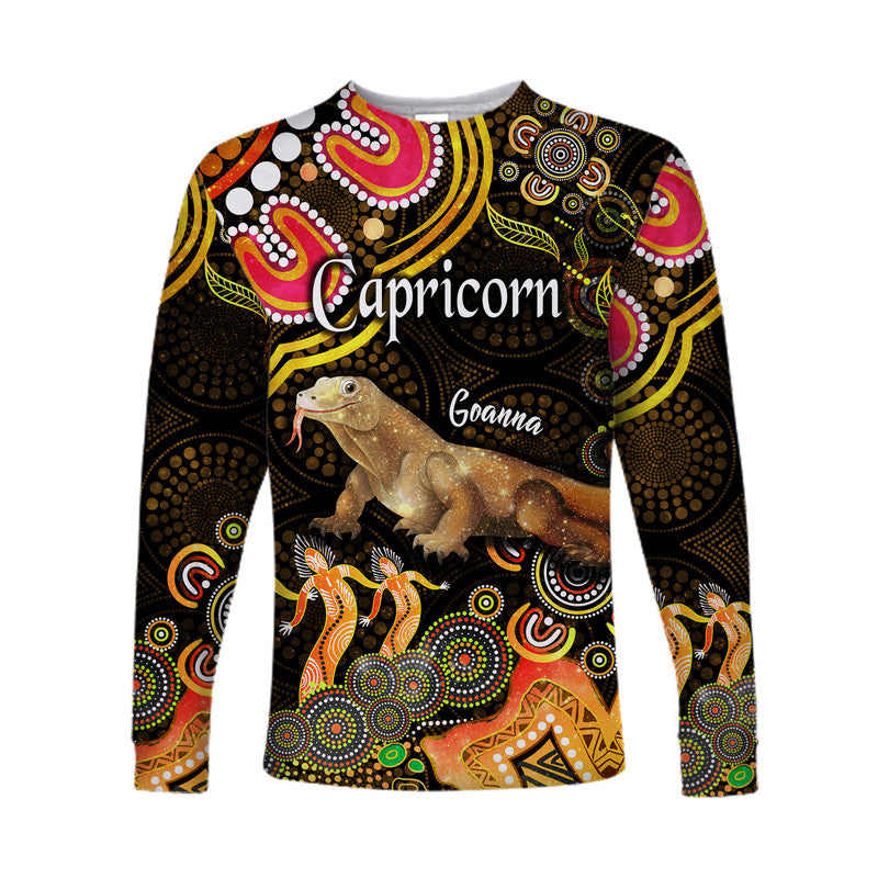 australian-astrology-long-sleeve-shirt-capricorn-goanna-zodiac-aboriginal-vibes-gold