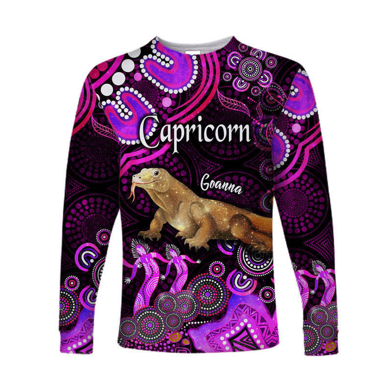 australian-astrology-long-sleeve-shirt-capricorn-goanna-zodiac-aboriginal-vibes-pink