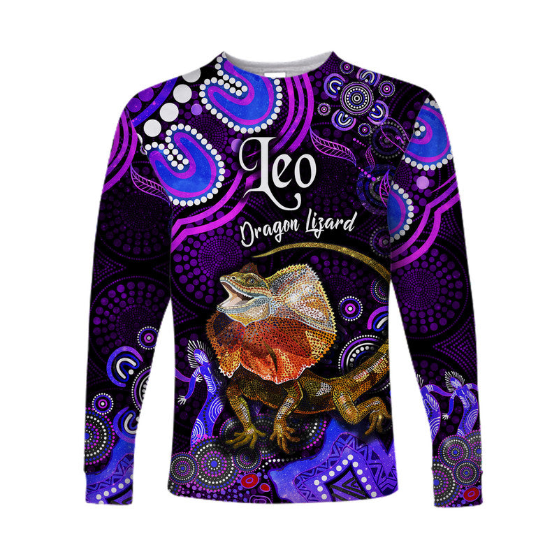 australian-astrology-long-sleeve-shirt-leo-dragon-lizard-zodiac-aboriginal-vibes-purple