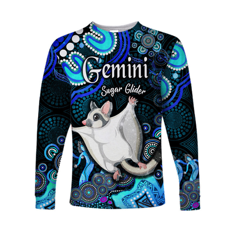 custom-personalised-australian-astrology-long-sleeve-shirt-gemini-sugar-glider-zodiac-aboriginal-vibes-blue